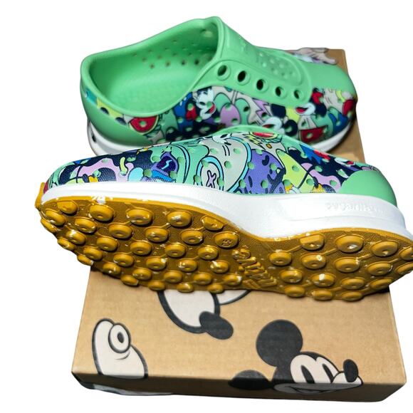 Disney X Native Robbie Sugar print green Mickey Mouse green slip on shoes sz C5 - Picture 3 of 7